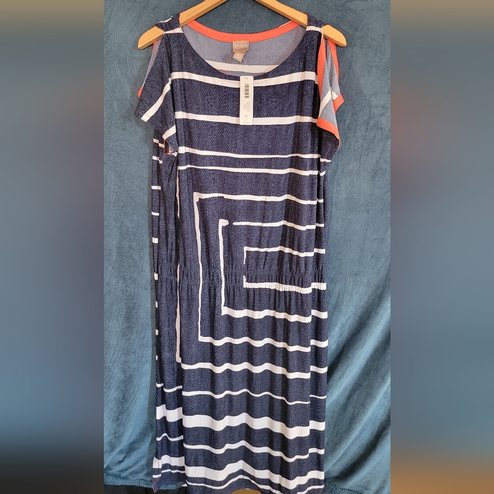 Chico's Navy and White Geometric Maxi Dress